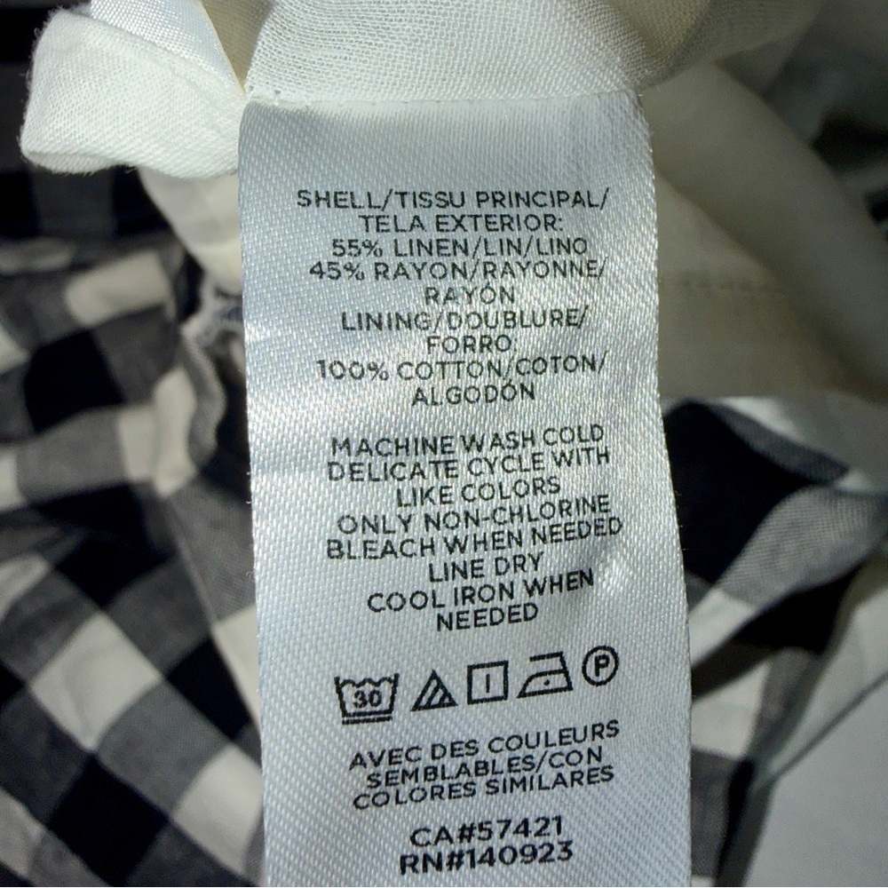 LOFT Black White Gingham Linen Blend Puff Sleeve Button Front Dress Size 4 - Picture 6 of 6